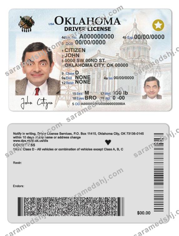 USA Oklahoma driving license template in PSD format, fully editable (2020 – present)